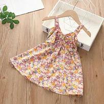 Summer Baby Girls Sling Dresses Children's Clothing Girls Sweet Lovely Polka Broken Flowers Bow Sleeveless Vest Dress 140 rožinė