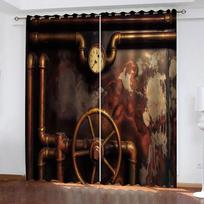 Steampunk stiliaus laikrodis Retro užuolaidų panelė Retro žaidimų užuolaida Svetainės bendrabučio dekoracija W50xH130(CM)x2PCS-Grommet Top blue