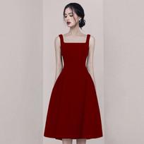Sling Dress Women French Square Neck Dress Black Summer Waist Sling Dress Solid Color Slim A-line Dress Female S raudona