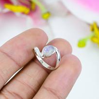 Natural Rainbow Moon Stone Gemstone 925 Solid Sterling Silver Ring Size 9.5 T1h88 gray