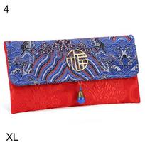 Chinese Style Lucky Floral Money Bag Cloth Envelope Red Pocket New Year Packet XL blue