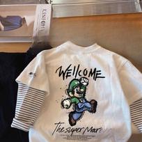 Pure Cotton Boys' T-shirt Long-sleeved Fake Two-piece Children's Spring and Autumn Children's Tops Baby Bottoming Shirt Autumn Clothing 80cm