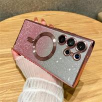 Prabangus blizgantis dėklas su magnetiniu Magsafe padengimu Samsung Galaxy S22 S23 S24 Ultra S21 FE belaidžio įkrovimo dėklas minkštas viršelis For Samsung S21 FE gray