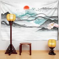Japonijos Kinijos Saulės Peizažo Tapyba Gobelenas Kinijos Rašalo Kalnas Medis Sodas Teptukas Sieniniai Dekoro Elementai Raudonos Saulės Gobelenas Namų Dekoras 95x70CM gray