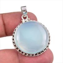 Natūralus chalcedono brangakmenis 925 kieto sterlingų sidabro papuošalo pakabukas 1,50  g8C67 white