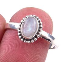 Natural Rainbow Moon Stone Gemstone Handmade 925 Sterling Silver Ring S.8 e4K05 gray