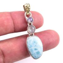 Natural Republic Larimar,Moon Stone 925 Solid Sterling Silver Pendant 1.75  q0k65 brown