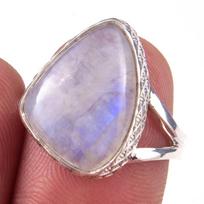 Natural Rainbow Moon Stone Gemstone Handmade 925 Sterling Silver Ring S.7 N8z17 gray