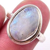 Natural Rainbow Moon Stone Gemstone Handmade 925 Sterling Silver Ring S.7 A7J80 gray