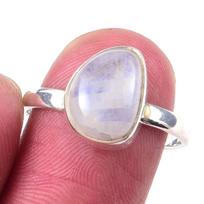 Natural Rainbow Moon Stone Gemstone Handmade 925 Sterling Silver Ring S.8 Z5B43 white
