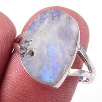 Natural Rainbow Moon Stone Gemstone Handmade 925 Sterling Silver Ring S.9 G4G04 gray