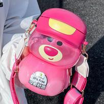 Cute Bear Water Bottle For Kids Girl School Large Capacity Tritan Plastic Straw Water Bottle With Strap Travel Sport Drinkware 901-1000ml