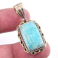 Natural Amazonite Gemstone 925 Solid Sterling Silver Two Tone Pendant 1.50  d5f58