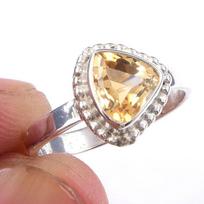 Natural Citrine Gemstone Handmade 925 Solid Sterling Silver Ring Size 6 U1R48 beige