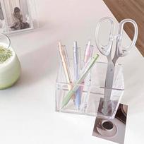 Clear Makeup Brush Holder Pen Pencil Cup Stand Cosmetic Storage Box Desktop Stationery Organizer With Compartments onesize gray