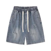 Star Cut Torn Denim Shorts for Men's Summer Washed Street Trendy Five Piece Pants Loose Casual Straight Leg Shorts S mėlyna