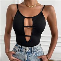 European and American Instagram sexy spicy girl hollowed out backless thin shoulder strap ribbed knit jumpsuit 2XL rožinė
