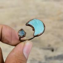 Amazonite Ring Neon Apatite Rough Ring Electroformed Copper Ring Adjustable Ring Electroformed Jewelry Handmade Gemstone Ring Gift For Her Adjustable