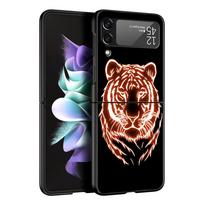 Phone Case for Samsung Galaxy Z Flip 3 4 5 Folding Mobile Shell Hard PC Fundas Black Coque Protect Cover Tiger neon Leopard Samsung Z Flip 4 gray