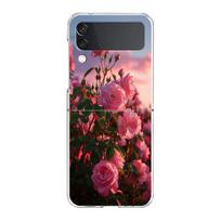 Phone Case For Samsung Galaxy Z Flip 3 4 5 Transparent fold Hard PC Shell For Galaxy Z Flip 3 5 Cover Beautiful Red Rose Flowers Galaxy Z Flip 5