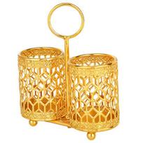Chopsticks Holder Exquisite Space-saving Wrought Iron Hollow Design Utensil Caddy for Kitchen Dual Layer beige