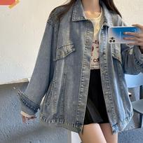 Retro Hong Kong Style Denim Jacket Women Fall Design Sense Niche Korean Senior Loose Thin Tops Plus Size L