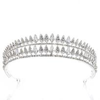 Diamond bridal tiara, drop-shaped rhinestone crystal baroque crown headband beige