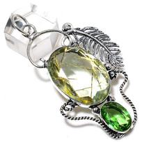 Golden Rutile, Peridot Gemstone 925 Sterling Silver Jewelry Pendant 2.76  S1B47 gray