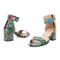Big Plus Size 48 Women Snake Printing Sandals Zipper Block High Heels Ladies Summer Sandals 34 beige