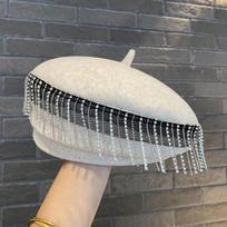 Hat Woman Rhinestone Pendant Beret British Retro Autumn and Winter Korean Style Trendy Wild Octagonal Hat balta