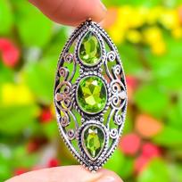 Peridot Gemstone Handmade 925 Sterling Silver Jewelry Ring Size 9 f4v88 white