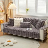 Žiemos Imitacinio Triušio Kailio Sofa Užvalkalas Neslystantis Vienspalvis Sofa Pagalvėlė Storinantis Kušetės Pagalvėlė Svetainė Namų Dekoras Sofa Kilimėlis 70x70cm 1pcs tamsiai pilka spalva