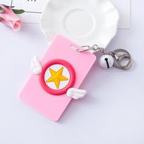 Creative Star Wing Bell Lanyard Card Set Suit Cartoon Ic Certificate Set Student Rice Card Access Keychain rožinė