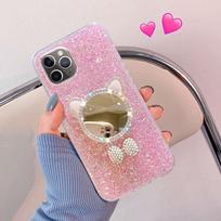 telefono dėklas skirtas iPhone 13 12 11 14 15 Pro Max Plus dėklas iPhone x xr xs Max 7 8 Plus Patvarus su makiažo veidrodžiu iPhone 7/8 rožinė