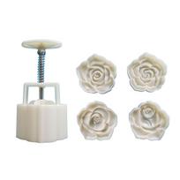 Rose Flower Shape Mooncake Press Mold Cookie Stamps Chinese MidAutumn Moon Cake Makers Decoration Tool for DIY Cookie white