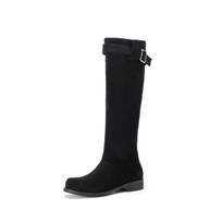 Krazing Pot Flock Winter Chunky Heels Riding Boots Women Round Toe Keep Warm Metal Buckle Decorations Thigh High Boots 34 juoda