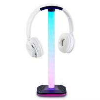 Žaidimų ausinių ausinių laikiklis Tvarkinga saugykla Nešiojama šviesa RGB šviečianti ausinių ausinių telefono laikiklis balta