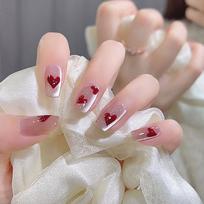 Valentine's Day Press on Nails Girl Full Cover False Nails red Heart False Nails Valentines False Nails Artificial Nails gray
