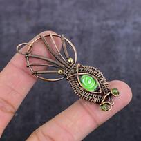 Natural Green Flower, Peridot Copper Wire Wrap Jewelry Pendant 2.64  o2B68 black