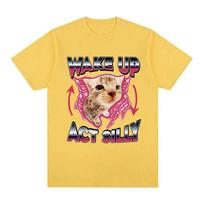 Wake Up Act Silly Kitty Graphic T Shirt Funny Cat Meme Short Sleeve T-shirt Men Women Casual 100% Cotton Oversized T Shirts Tops S juoda