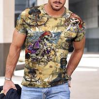 Cartoon Pirate Pattern Tees Mens Retro Style Summer T Shirts Men Streetwear 3D Print T Shirt Fashion O Neck Short Sleeve Tops S
