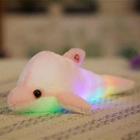 32cm Spalvingas šviečiantis delfino pliušinis žaislas Kawaii šviečiantys pliušiniai lėliai Kimštas lėlė su LED šviesa Miela dovana vaikams mergaitėms rožinė