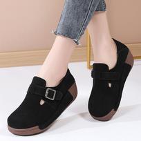 Moteriški platforminiai mokasinai Suede Chaki Storas padas Laisvalaikio įsispiriami Aukštį didinantys Minimalistiniai Shake batai Didelis dydis EU: 35 juoda