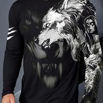 Men's Casual Crew Neck T-Shirt with 3D Wolf Skull Print Polyester Knit Fabric Animal Pattern Regular Casual Wear All-Season S gray