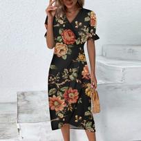Paplūdimio suknelės moterims Pavasarį Vasarą Elegantiška apvyniojama V kaklo Boho suknelė Flowy Ruched Havajų Maxi suknelė M oranžinė