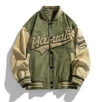 Winter trendy couple baseball uniform American jacket cotton retro suede men's jacket 4XL beige