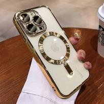 Minkštas TPU pilnas objektyvo apsauginis dėklas, skirtas iPhone 15 14 13 12 11 Pro Max Plus Magsafe magnetinis belaidžio įkrovimo skaidrus dangtelis For iPhone 15 ProMax auksas