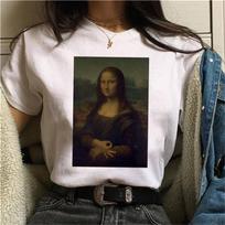 Mona Lisa T-Shirt Women Female Streetwear Dog Korean Harajuku Funny Tshirt Graphic Ulzzang Grunge T Lady Tees S balta