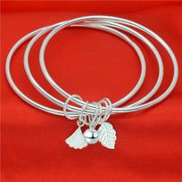 Pure Silver 999 Pure Silver Bracelet Fashion Three-ring Aperture Sterling Silver Bracelet Leaf Bell Creative Jewelry 60mm