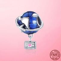 Travel Beads 925 Sterling Silver Airplane Globe Luggage Charm Fit Original Fashion Bracelet Jewelry Making Fashion Fine Jewelry white
